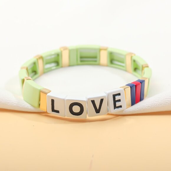 NEW Roxanne Assoulin Just Say Love Gold Light Green Enamel Stretch Bracelet - Picture 1 of 3